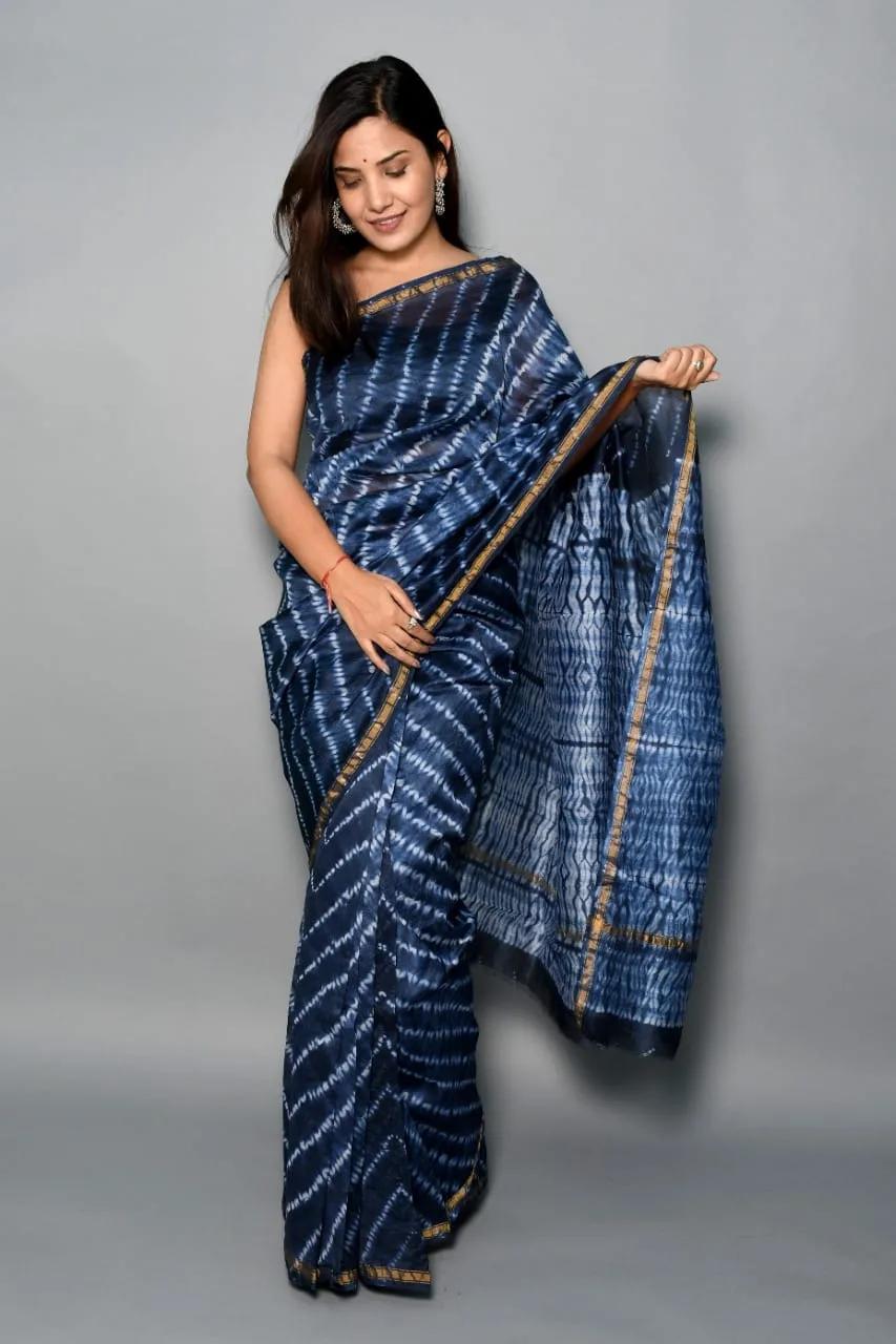 Chanderi Silk Handloom Saree -Striped prints