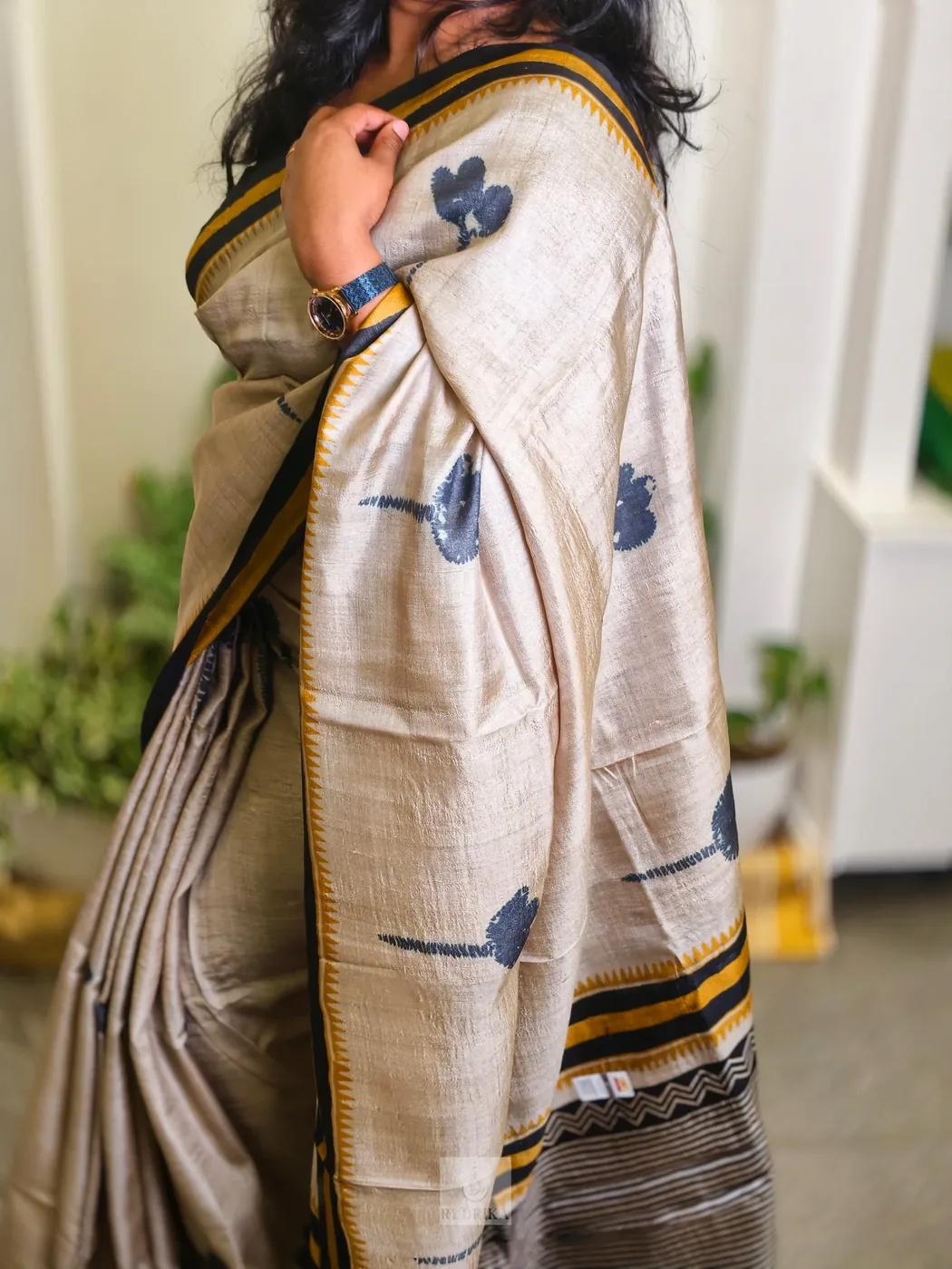 Jamdani Muslin Tussar Silk Saree