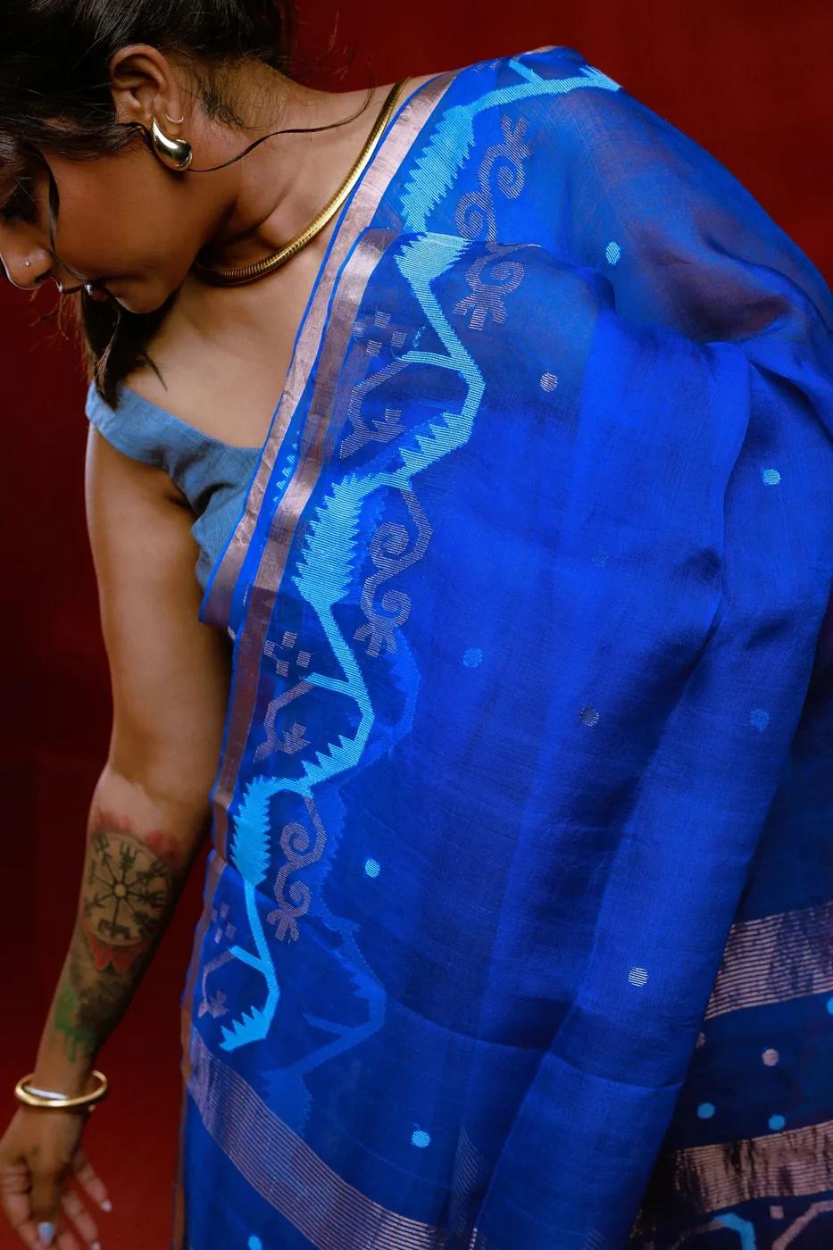 Jamdani Silk-Linen with Needlework Saree