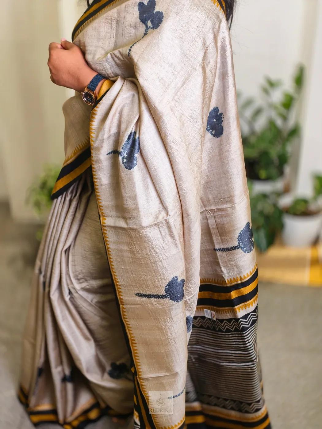 Jamdani Muslin Tussar Silk Saree, photo 3