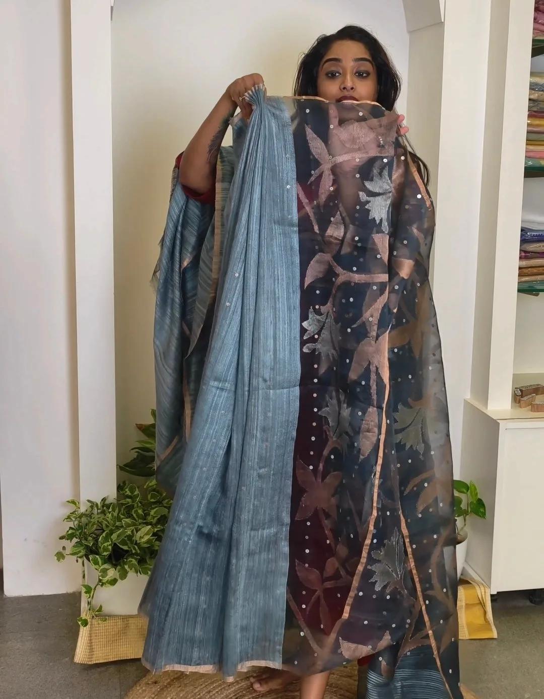 Jamdani Muslin Tussar Silk Saree, photo 4