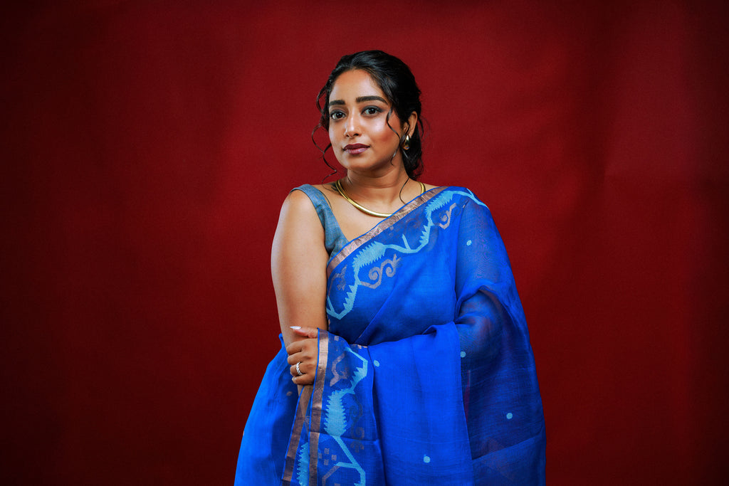 Jamdani Silk-Linen with Needlework Saree