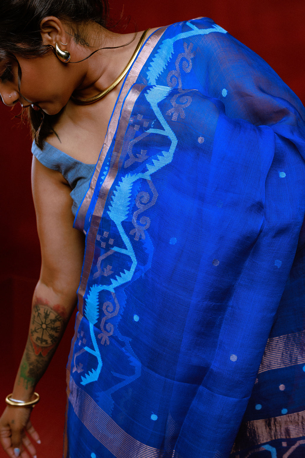 Jamdani Silk-Linen with Needlework Saree