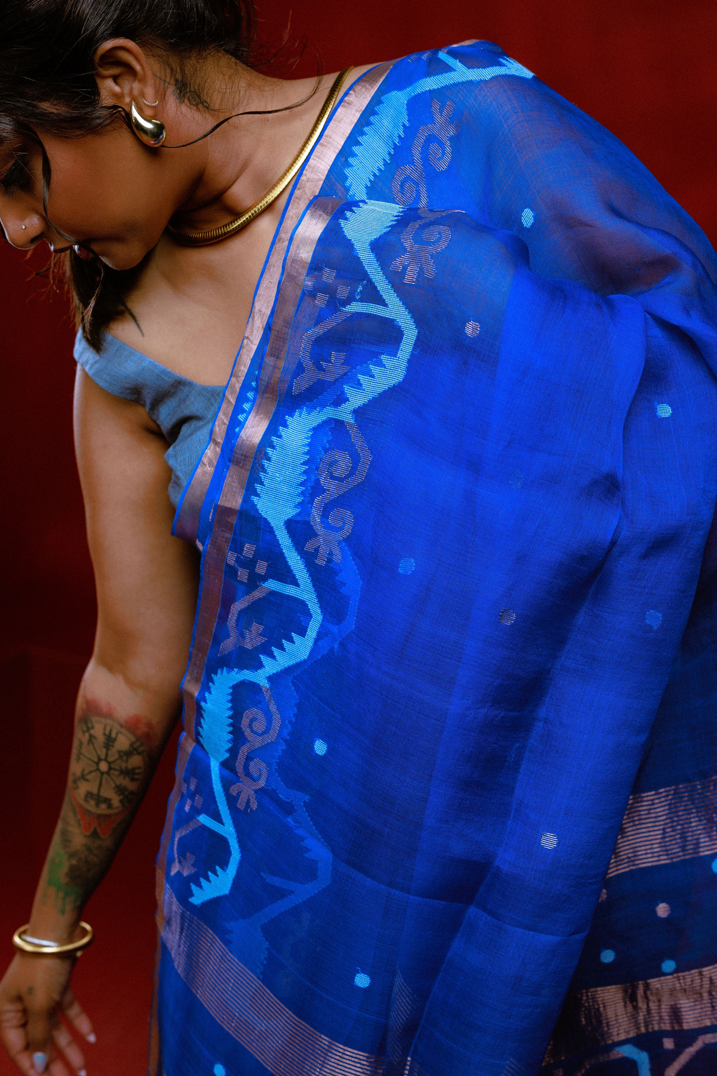 Jamdani Silk-Linen with Needlework Saree