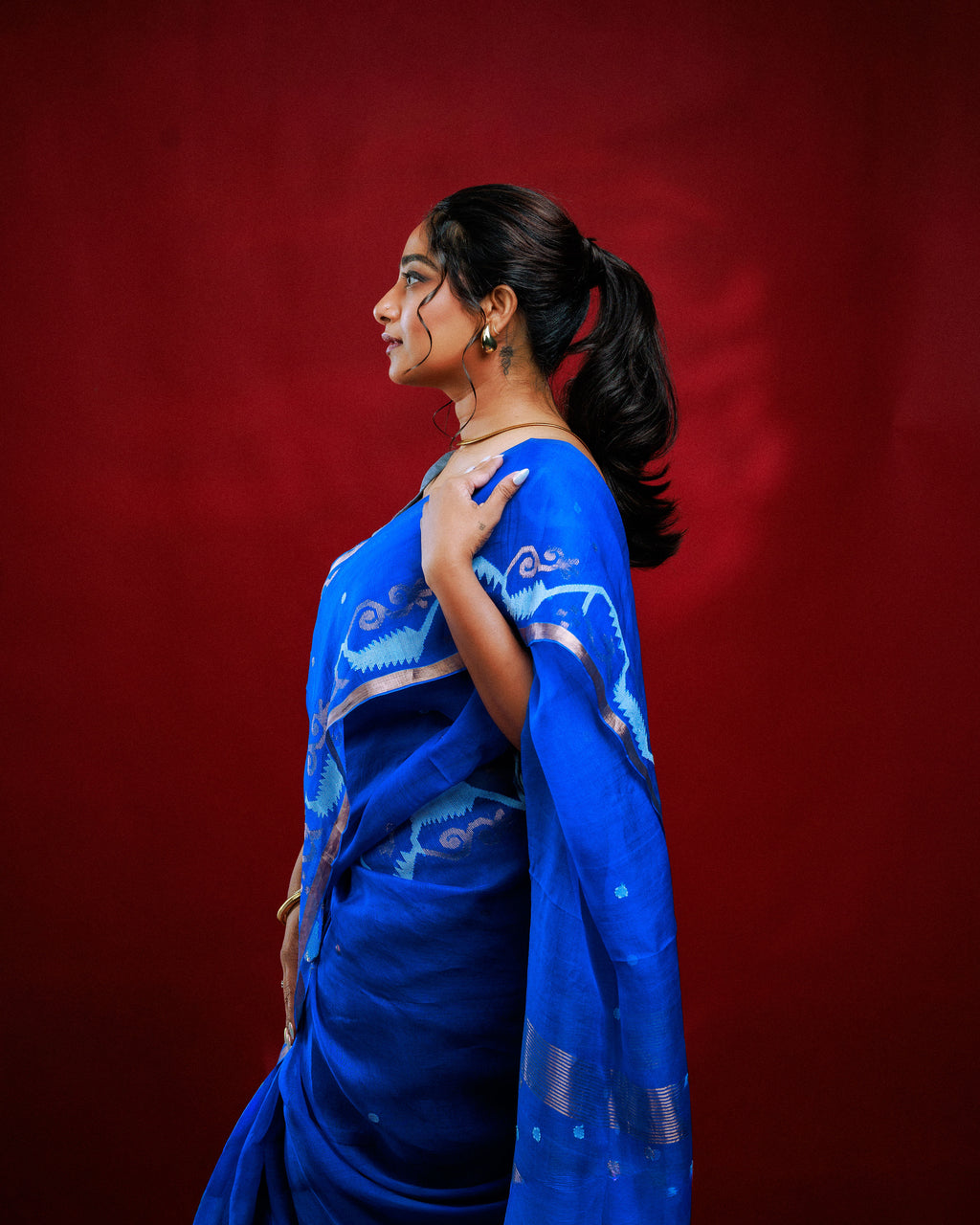 Jamdani Silk-Linen with Needlework Saree