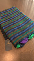 Linen - black multicolour stripes with violet and green
