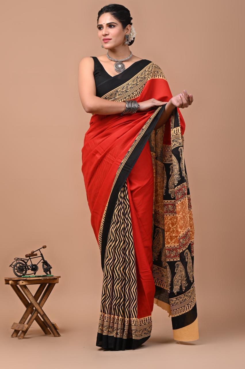 Mul Cotton Sarees-Black Border