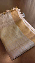 Linen - ivory with gold zari stripes