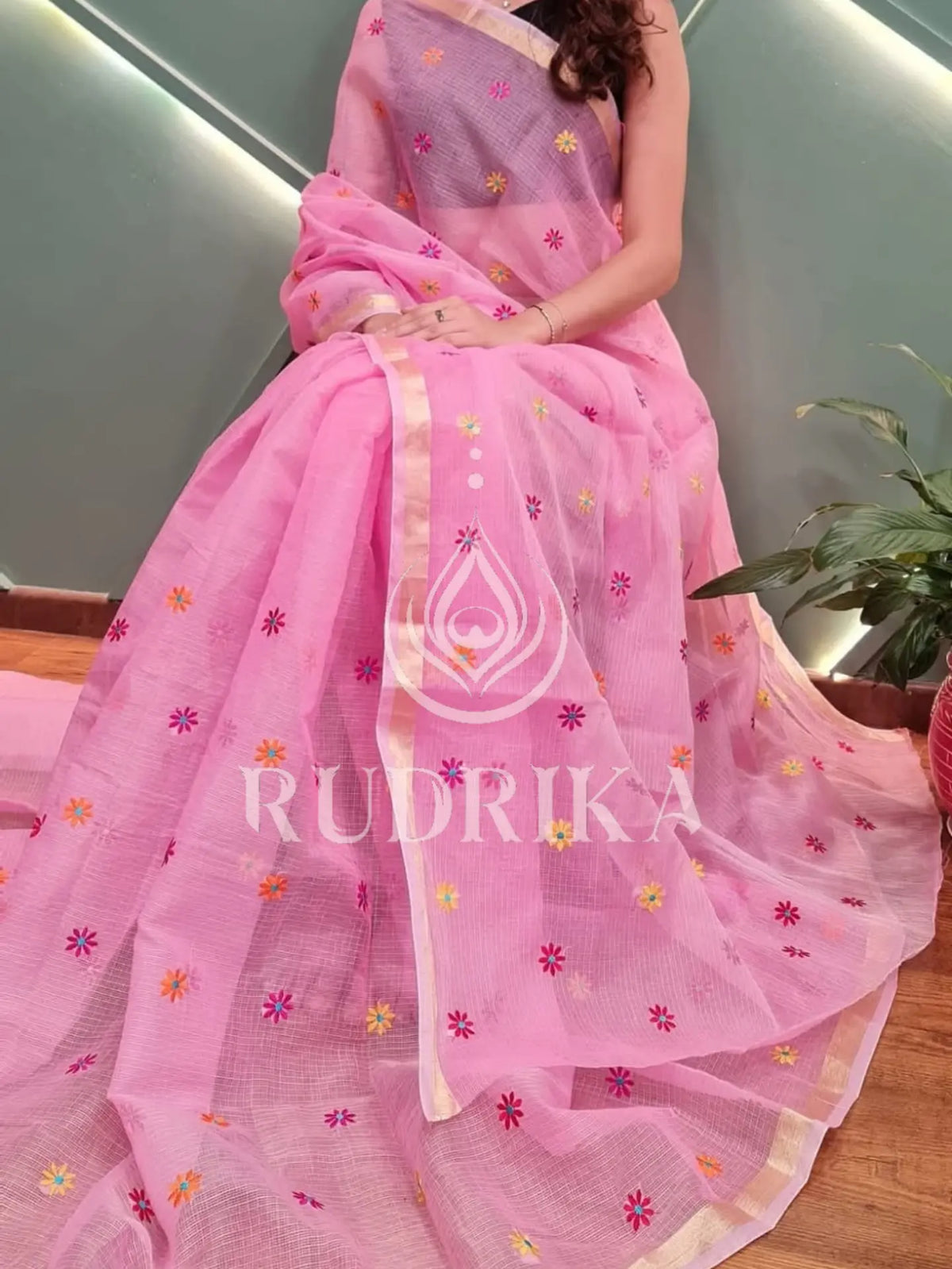 Kota Doria with floral embroidery
