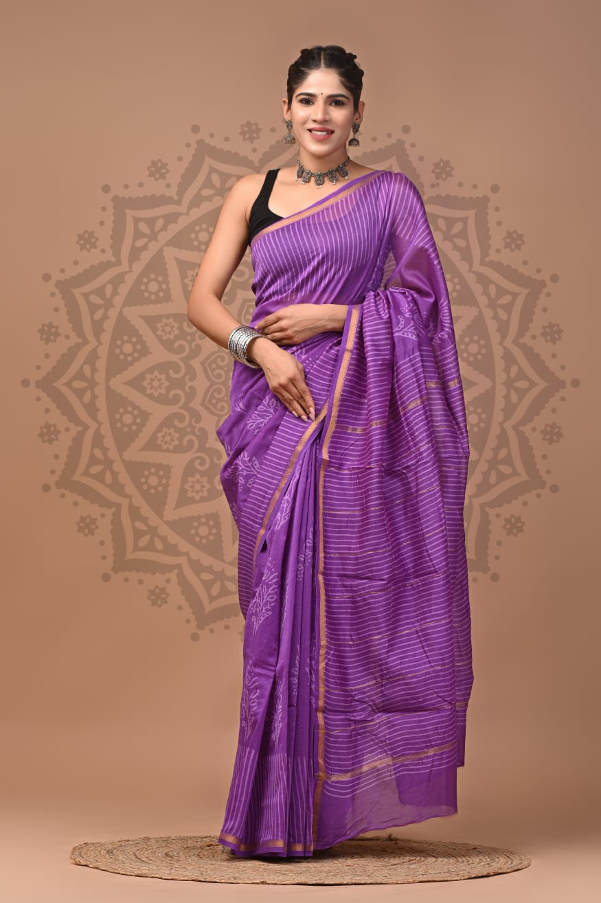 Chanderi Silk Handloom Saree -Striped prints