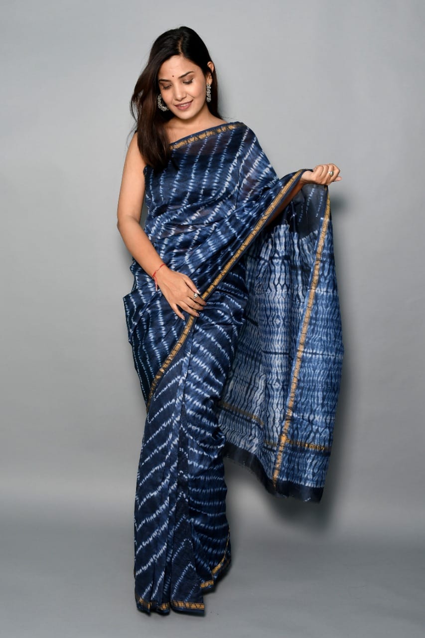Chanderi Silk Handloom Saree -Striped prints