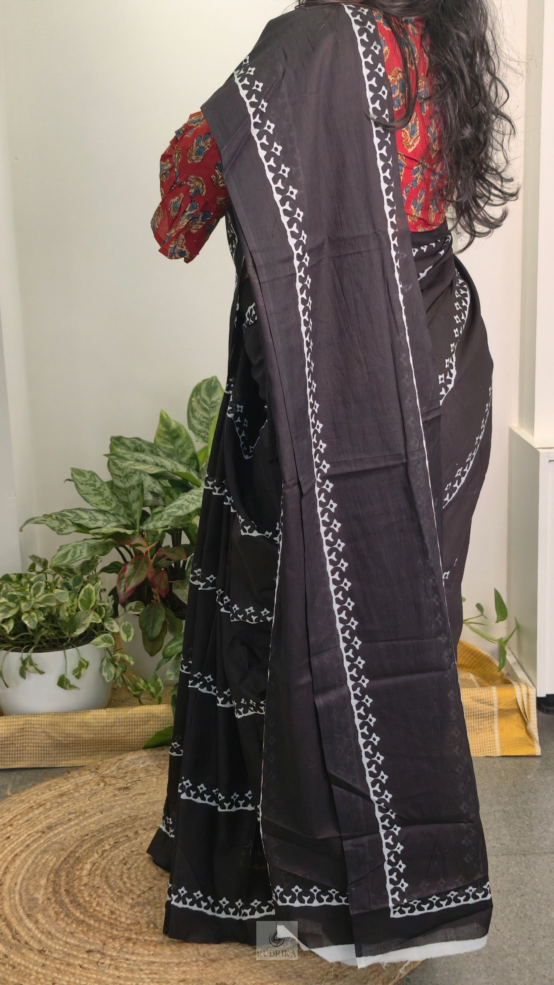 Soft cotton saree - black and white
