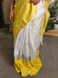 Linen saree - yellow mahapad
