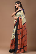 Assam silk with Indian Shibori patterns -orange and black checks