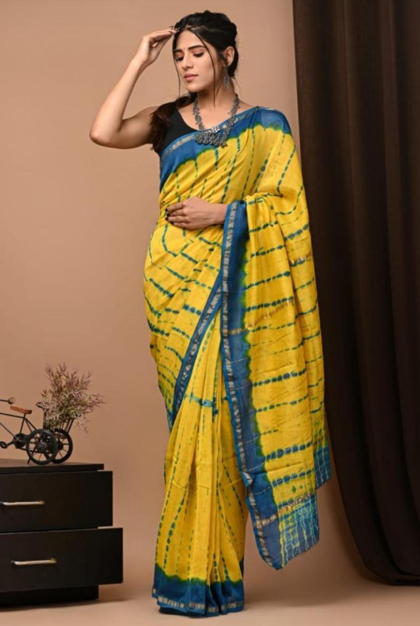 Chanderi Silk Handloom Saree -Striped prints