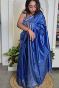 Muga Tussar silk saree - navy blue