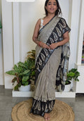 Linen pattern saree - black vertical stripes