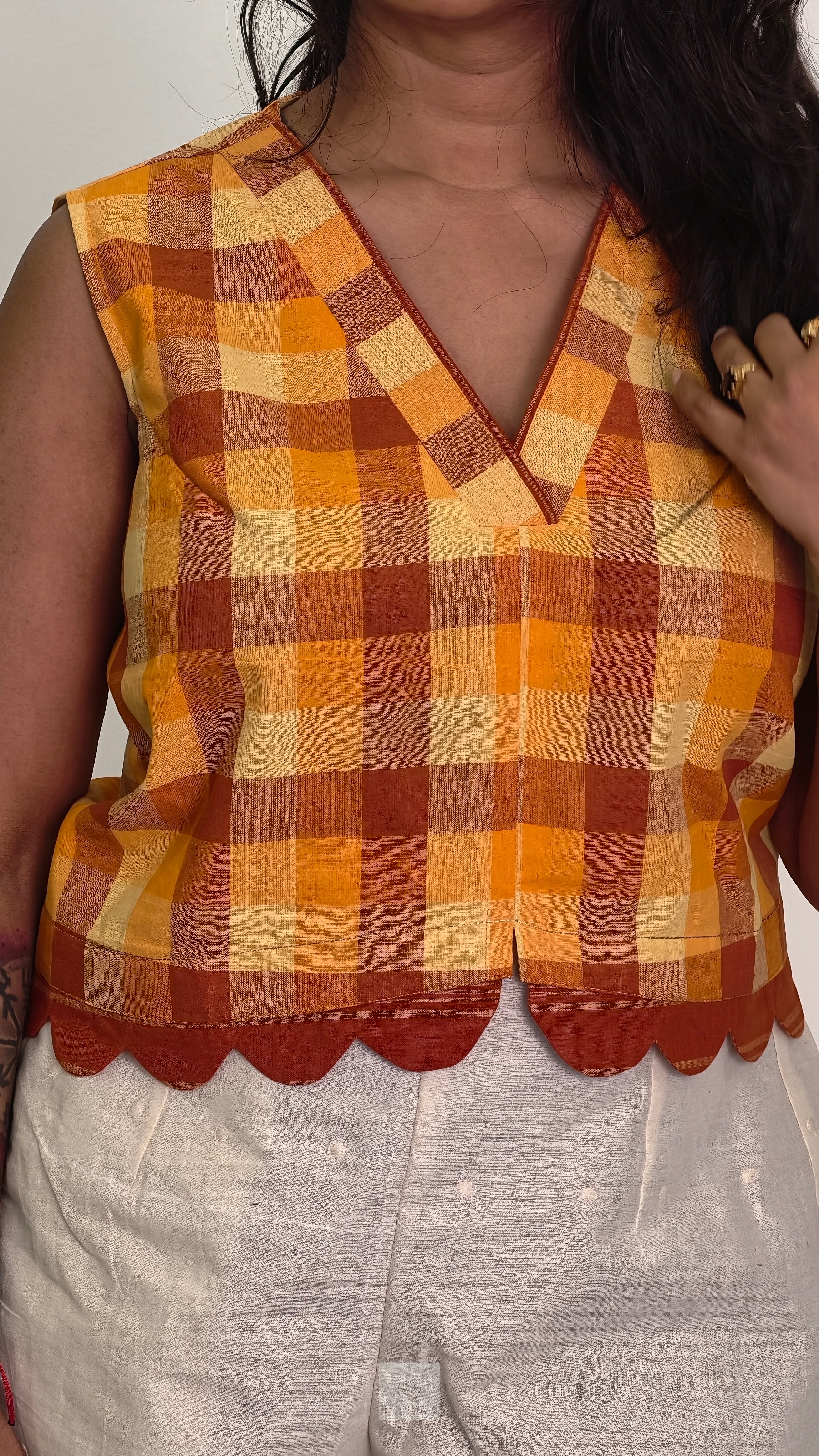 Madras Chex short top - yellow