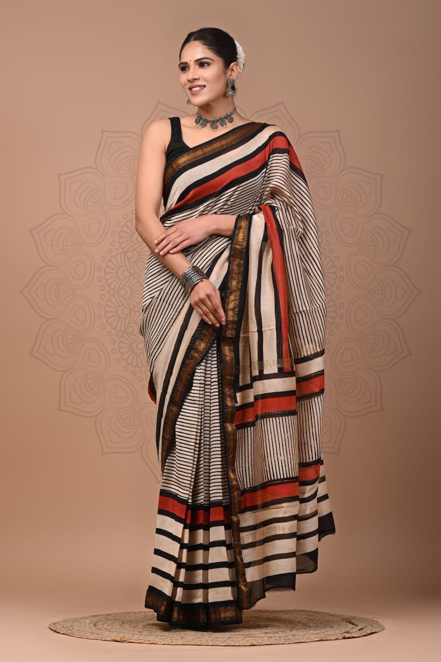 Maheshwari Silk Handloom Saree - Striped