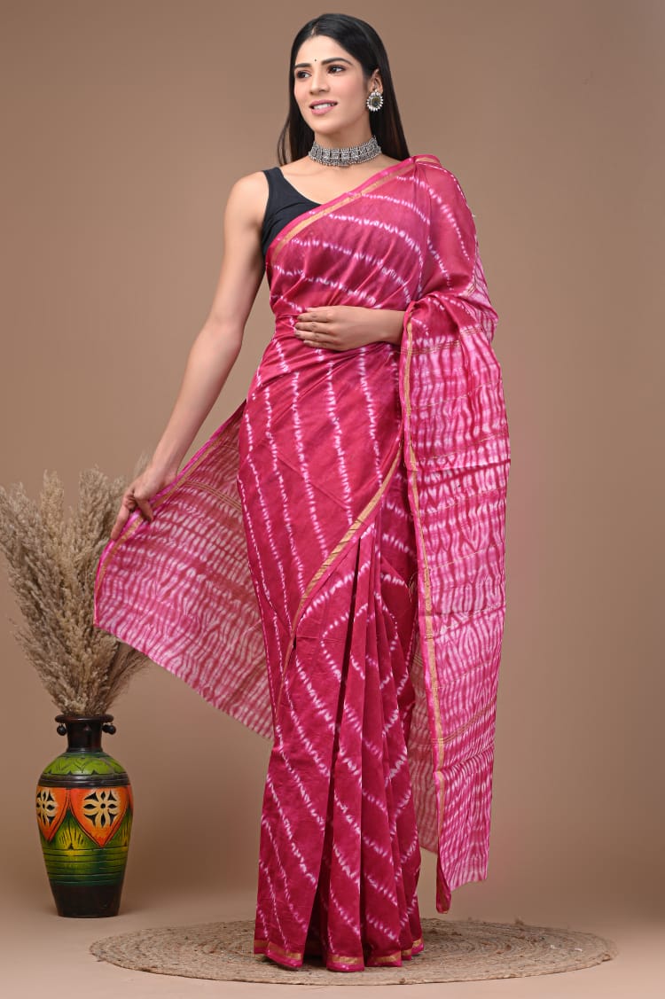Chanderi Silk Handloom Saree -Striped prints