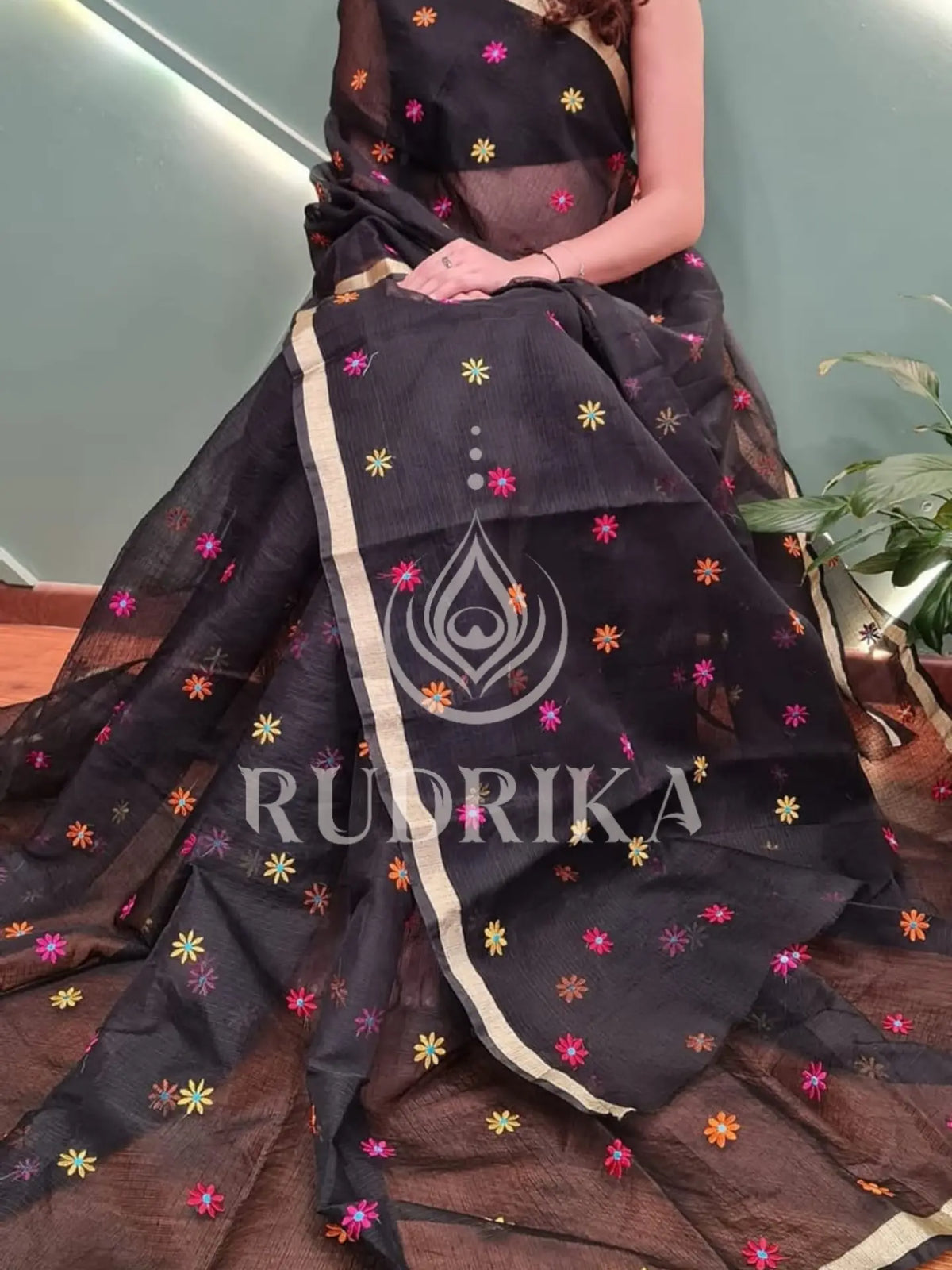 Kota Doria with floral embroidery