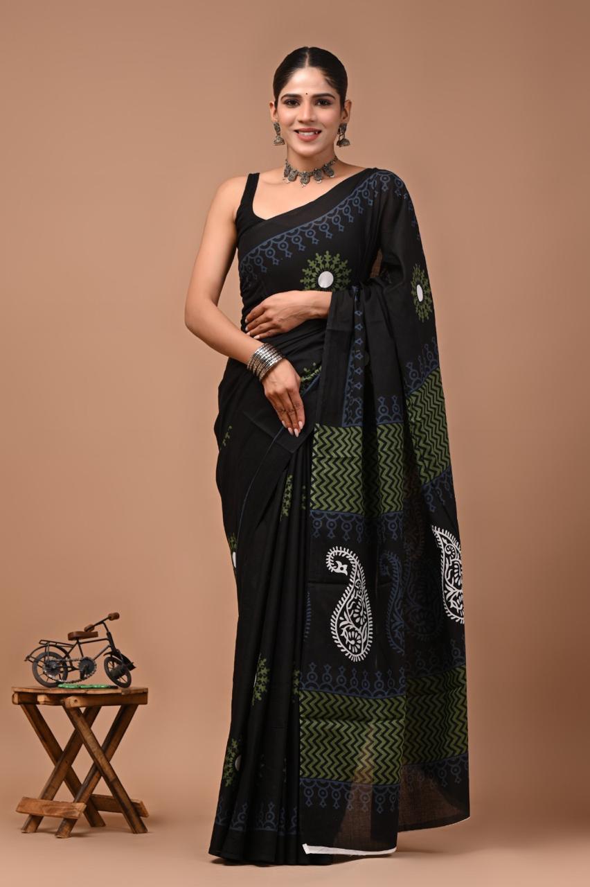 Mul Cotton Sarees- Black shades