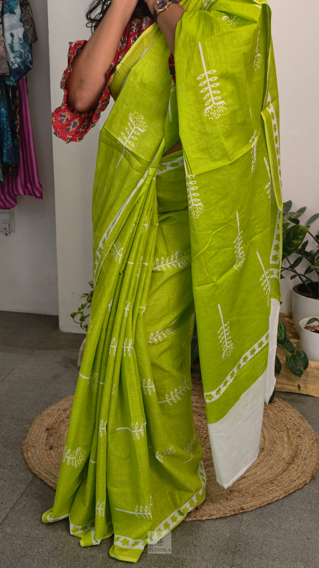 Soft cotton saree - lime green