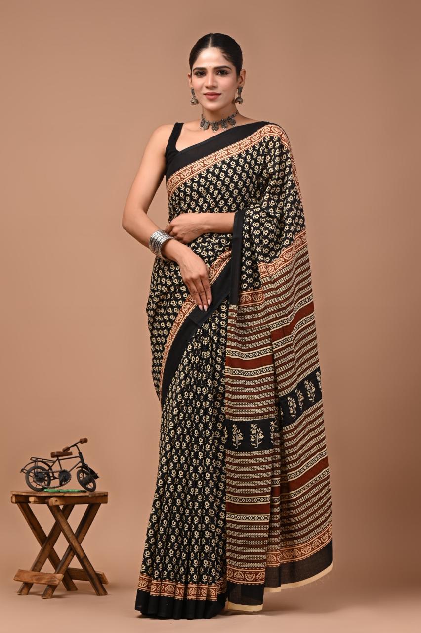 Mul Cotton Sarees-Black Border