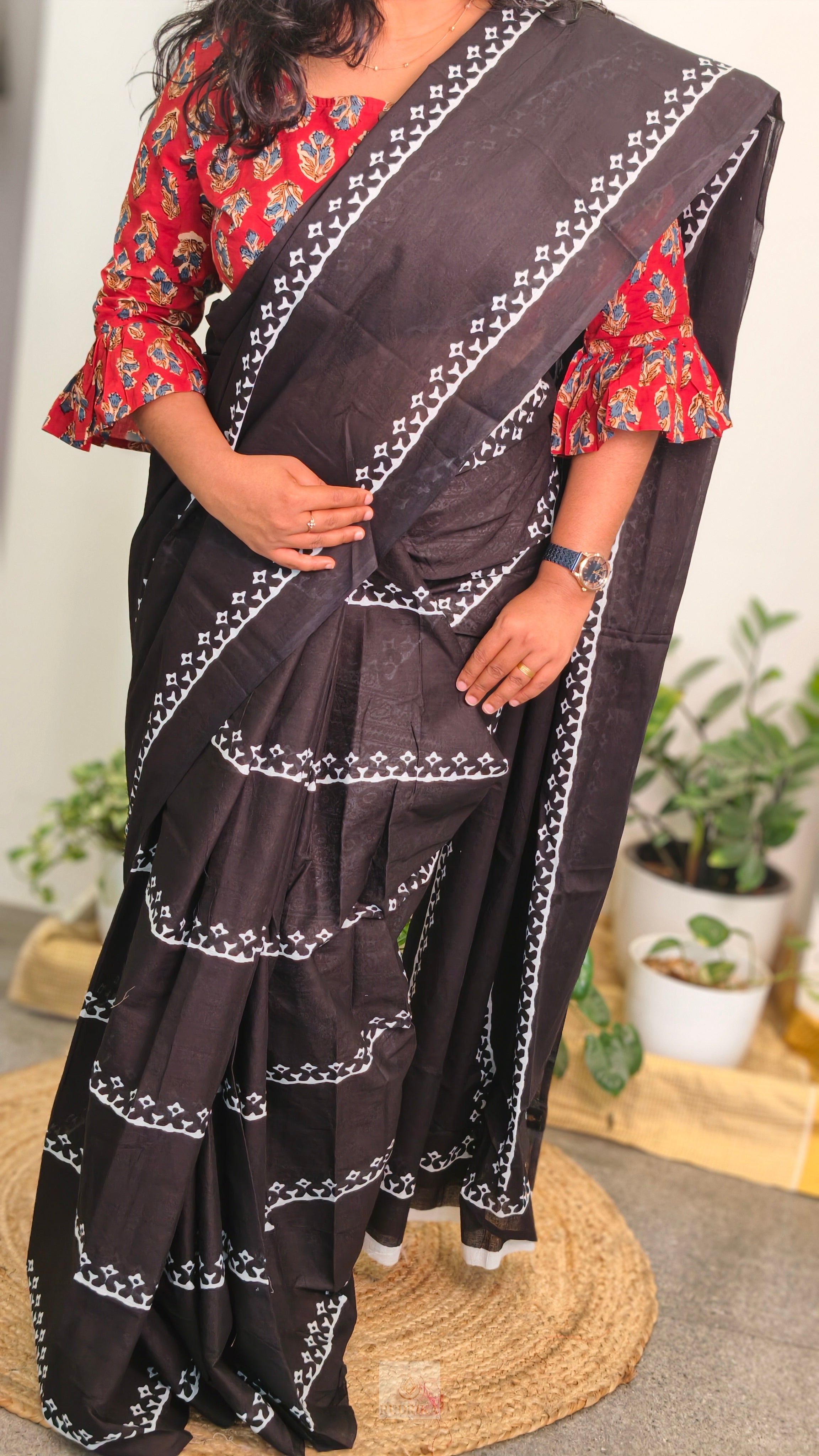Soft cotton saree - black and white