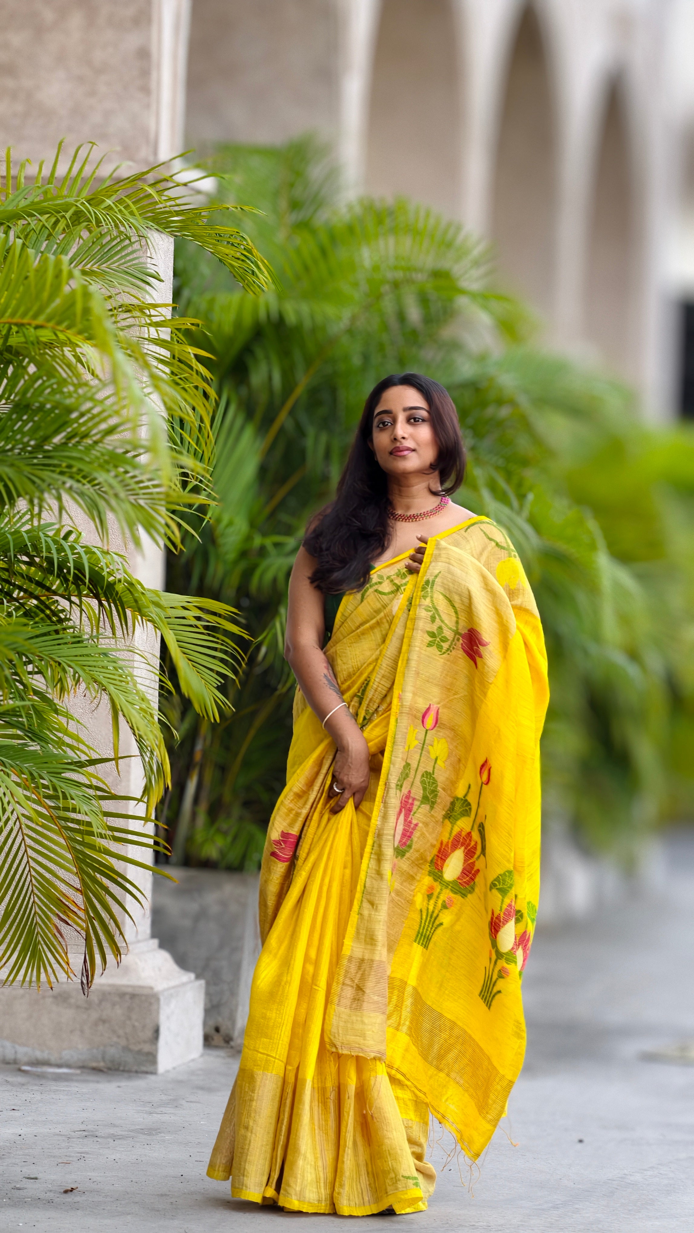 Matka silk saree - yellow