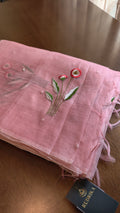 Organza - baby pink with floral embroidery