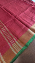 Linen - kumkum red with parrot green border