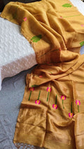 Silk Linen Sarees-Tulip style Floral Motifs