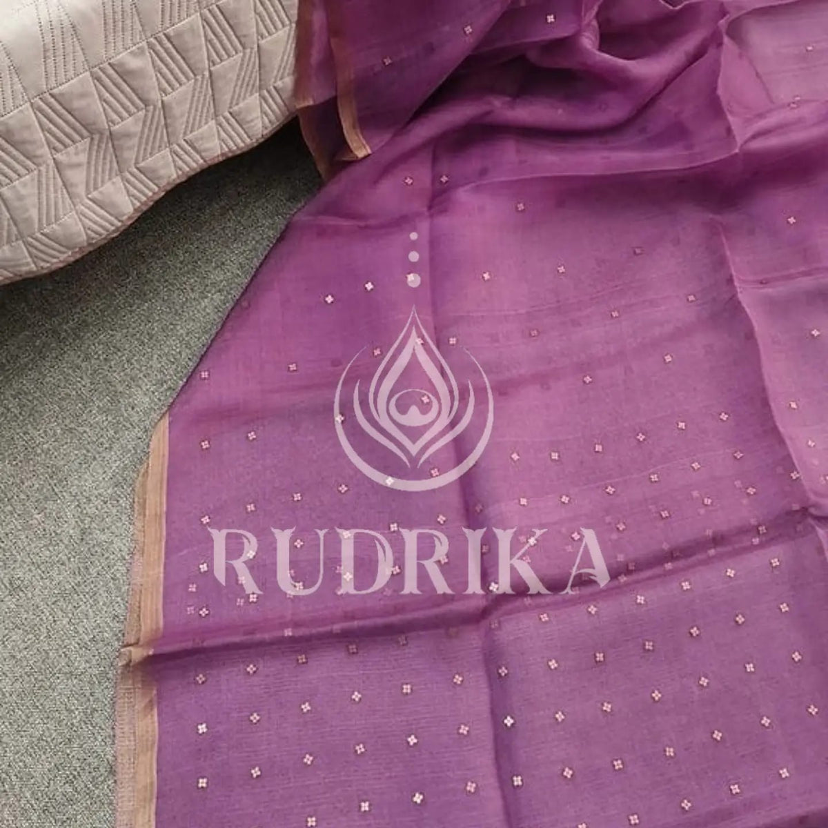 Bengal silk with needlework sequence - silk mark certified
