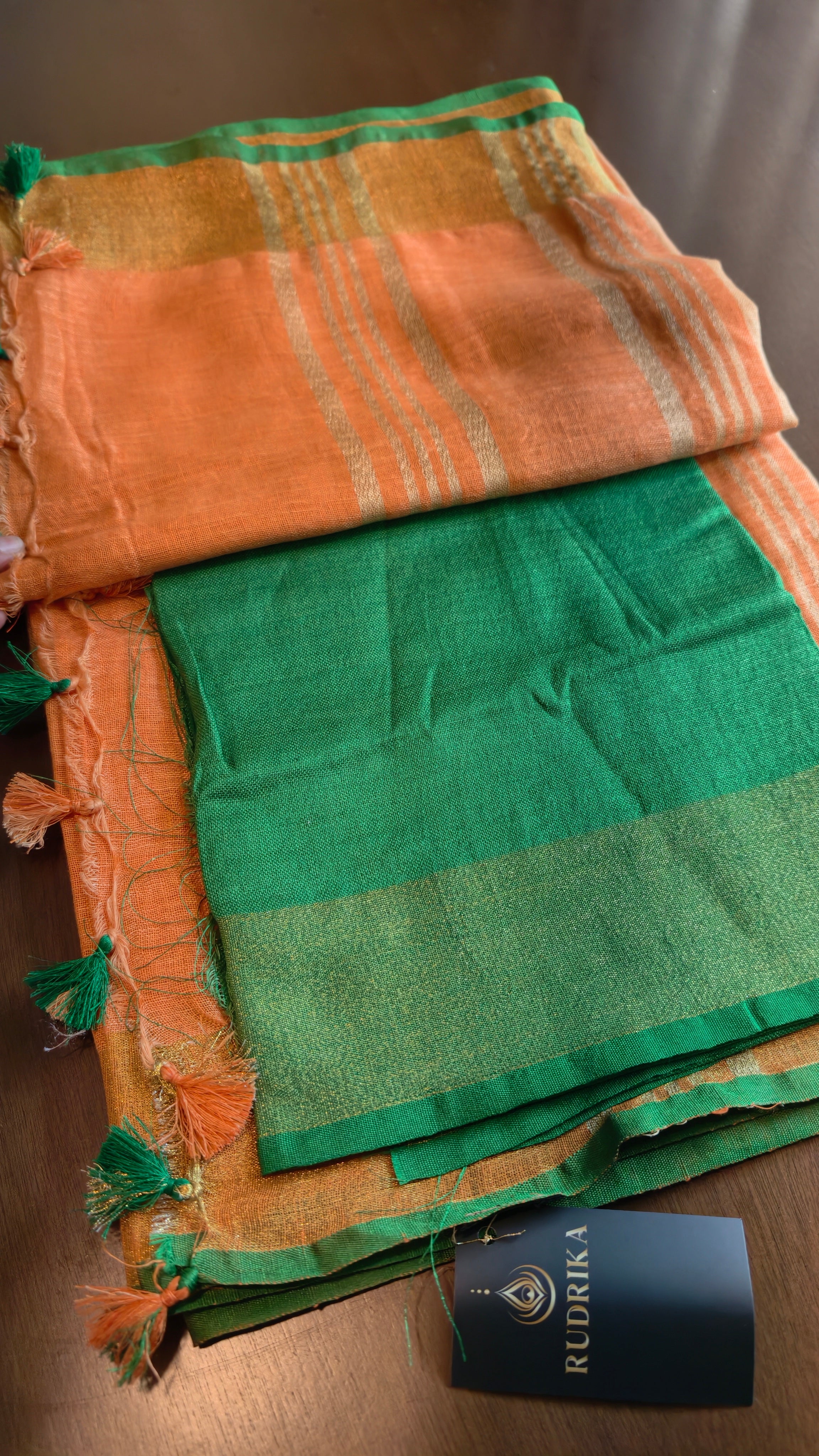 Linen - orange with green border