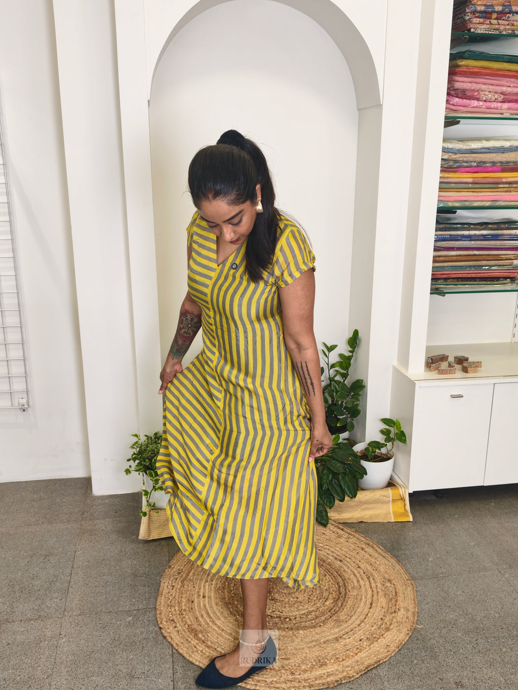 Maxi dress - yellow and ash