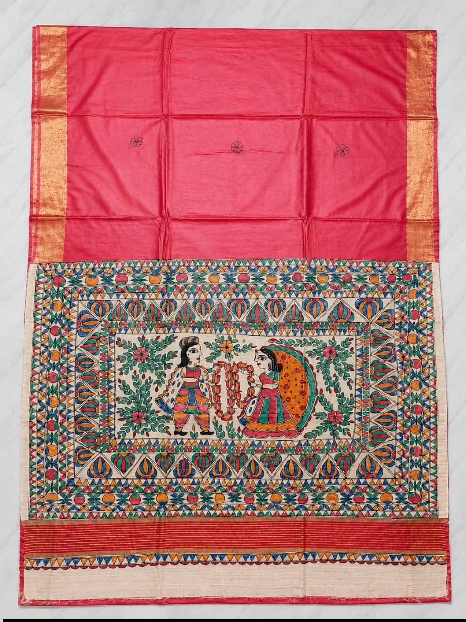 Tussar Ghicha Silk-Madhubani Style - silk mark certificate