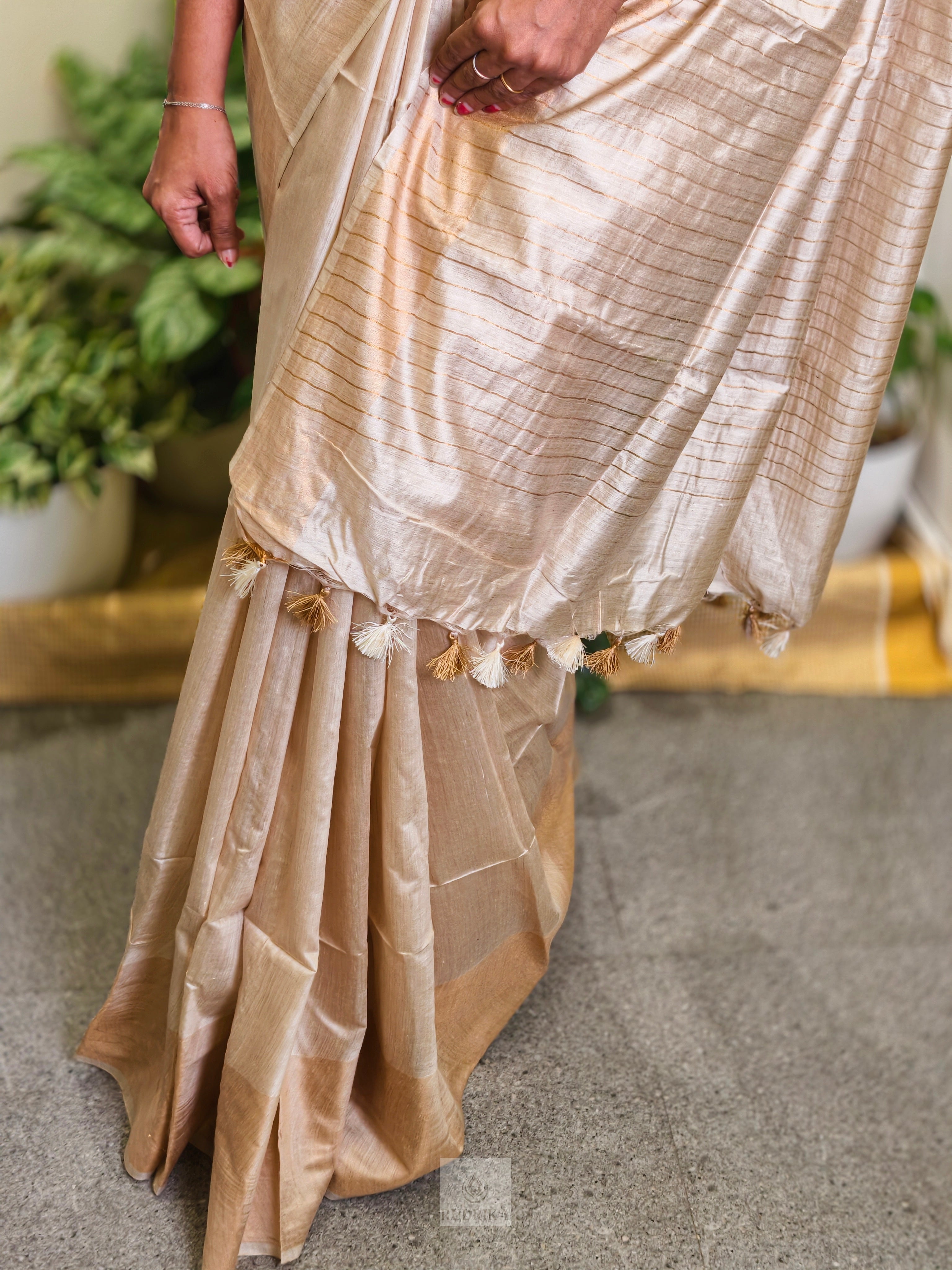 Muga Tussar Silk Saree Plain with Zari