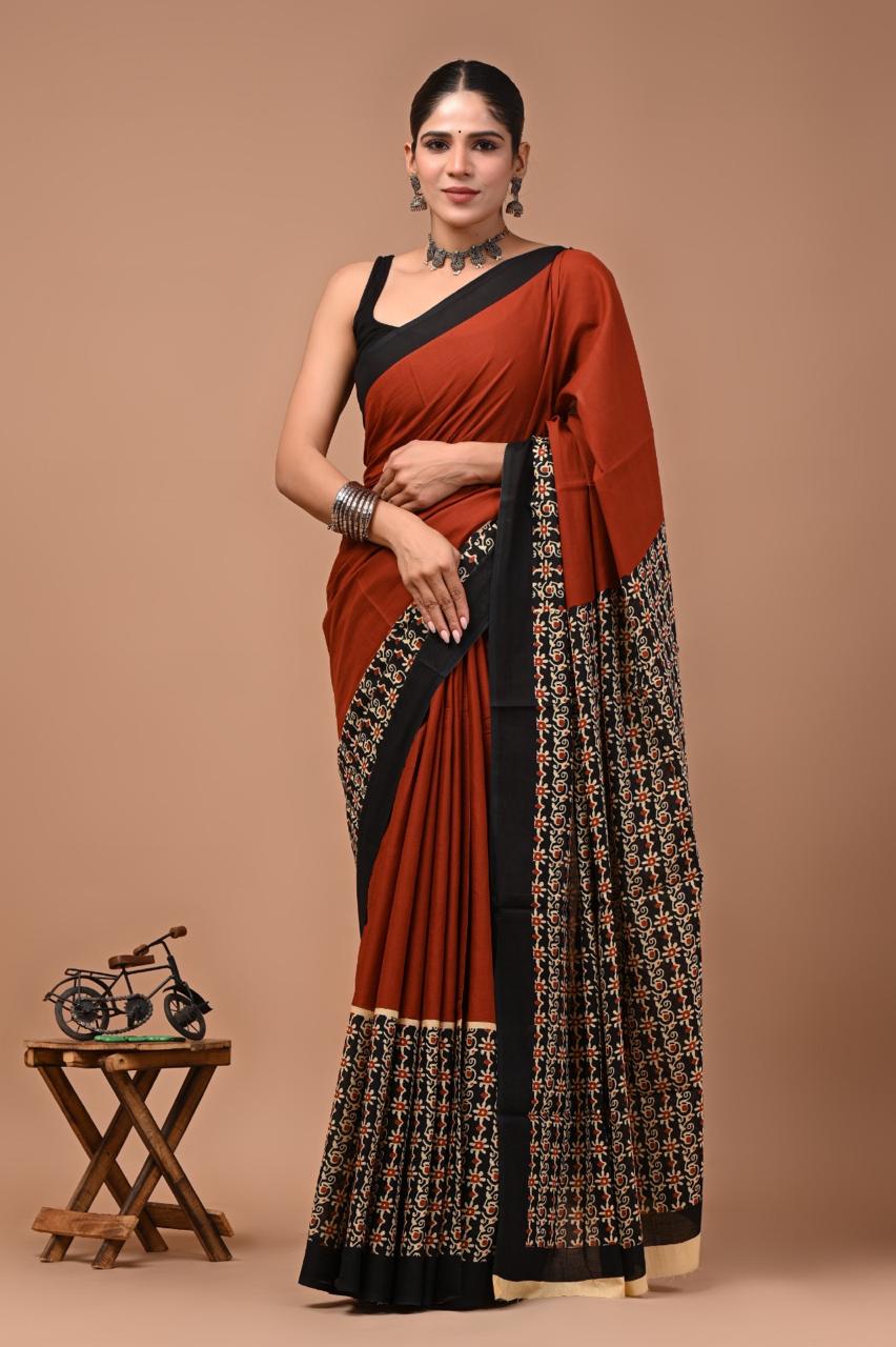 Mul Cotton Sarees-Black Border