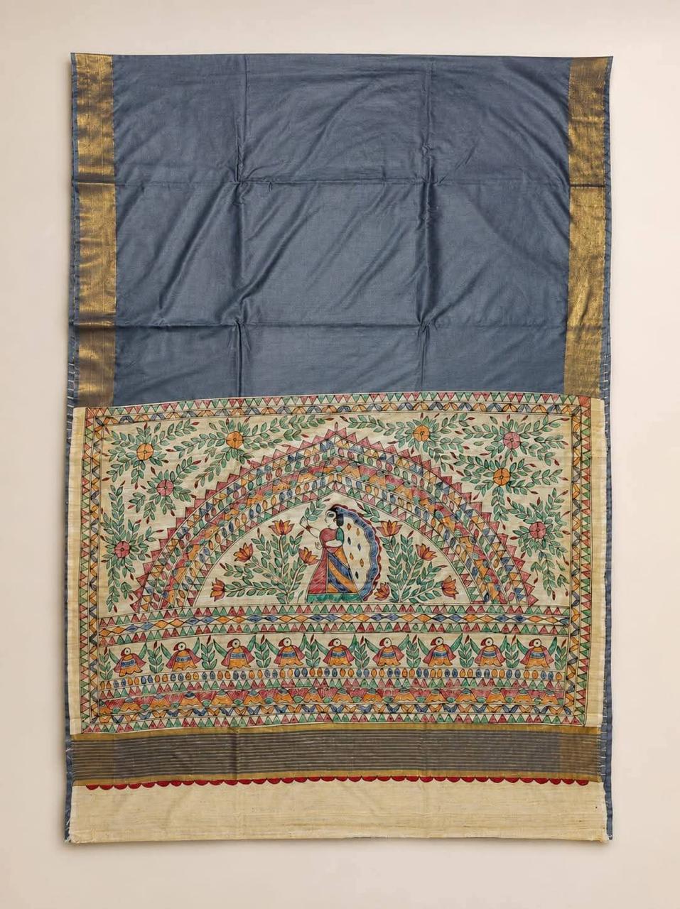 Tussar Ghicha Silk-Madhubani Style - silk mark certificate