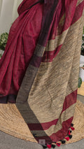 Linen saree - maroon with coir beige pallu