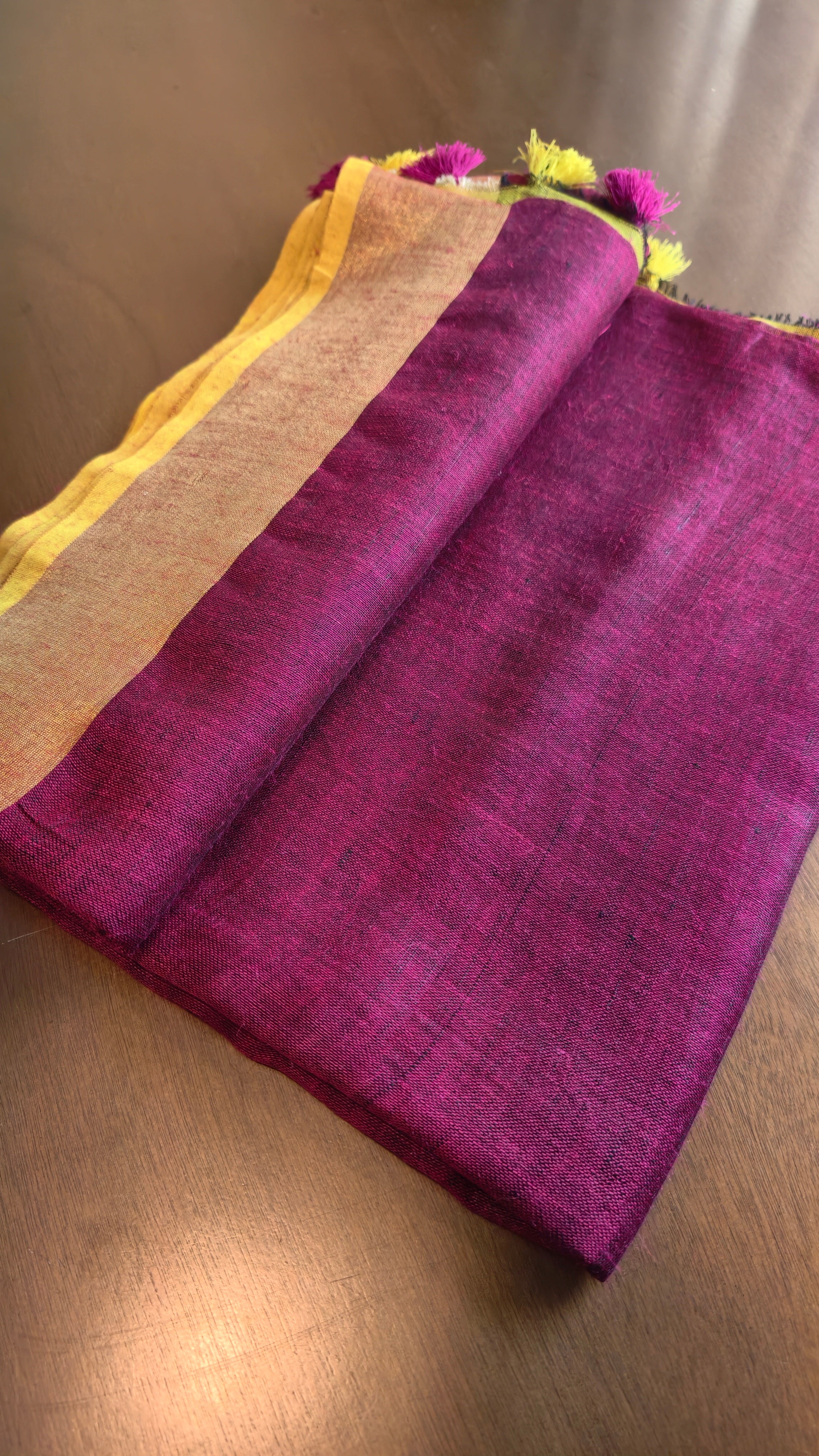 Linen - rich maroon with yellow border