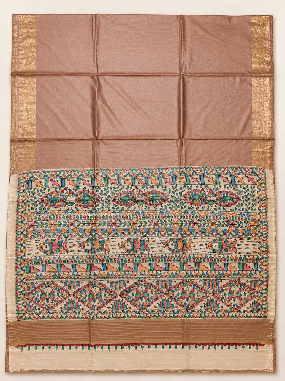 Tussar Ghicha Silk-Madhubani Style - silk mark certificate