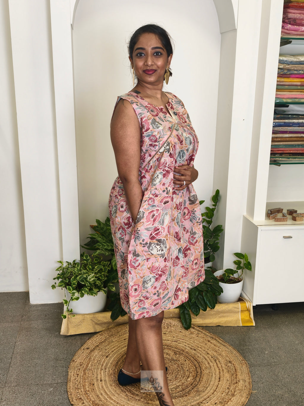 Knee length dress - Ash and Maroon