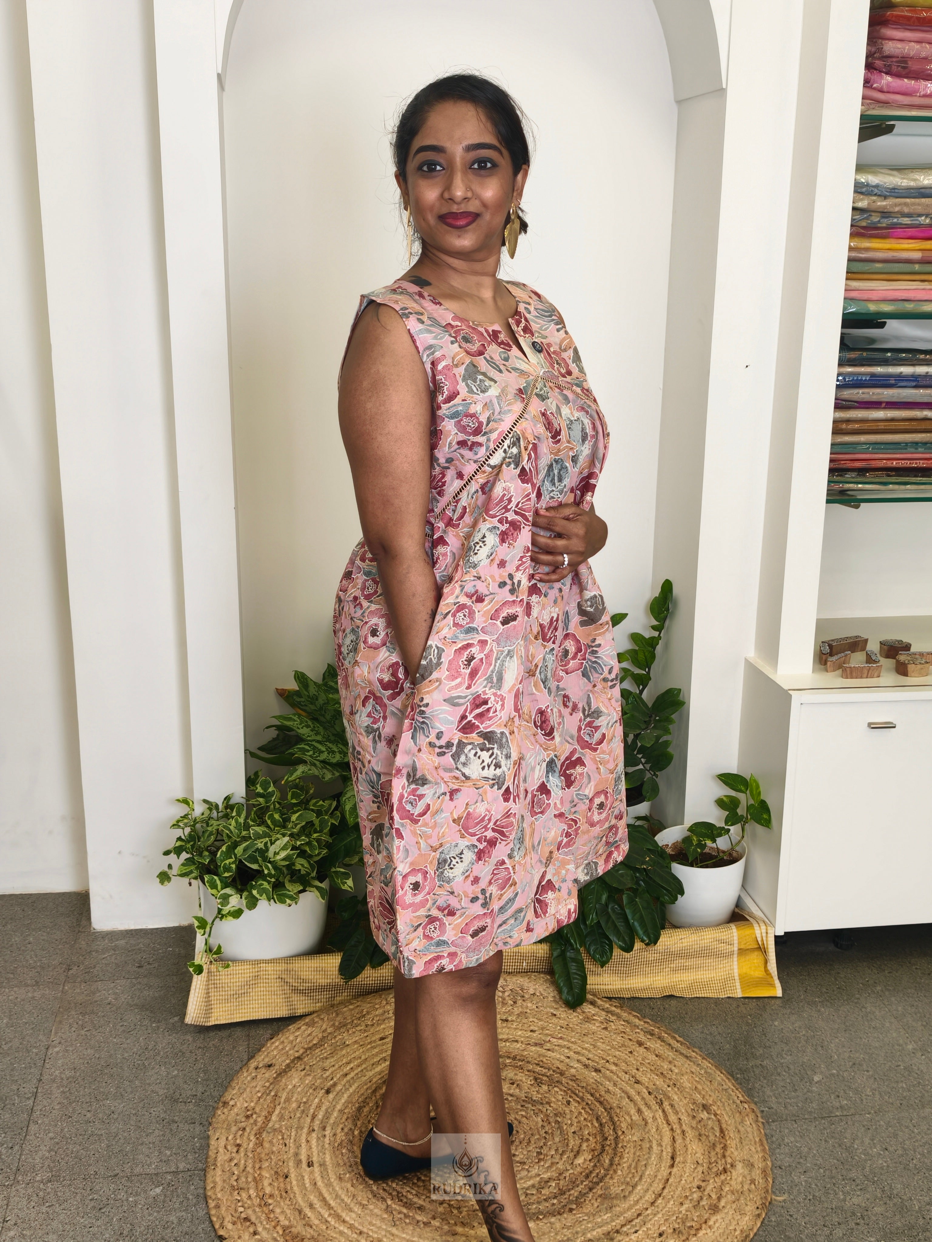 Knee length dress - Ash and Maroon