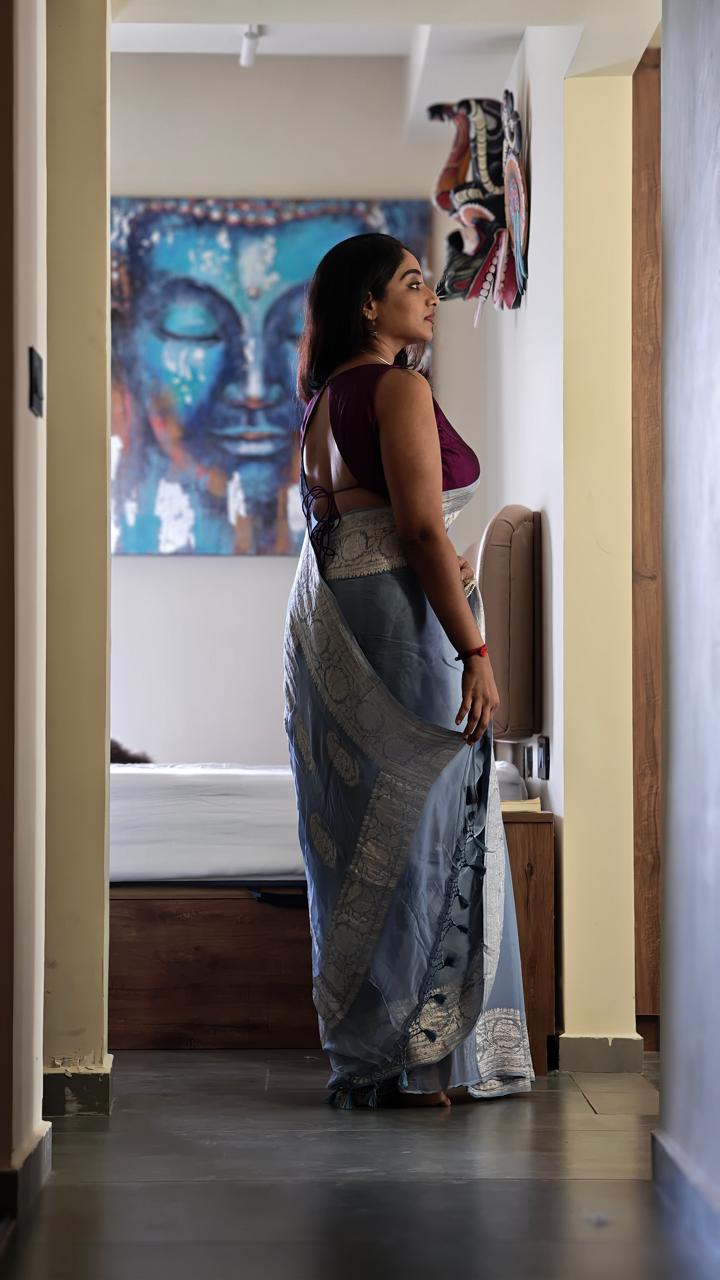 Georgette Banarasi with Silver Zari