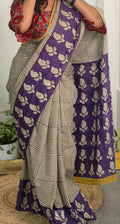 Soft cotton saree - violet paisley border
