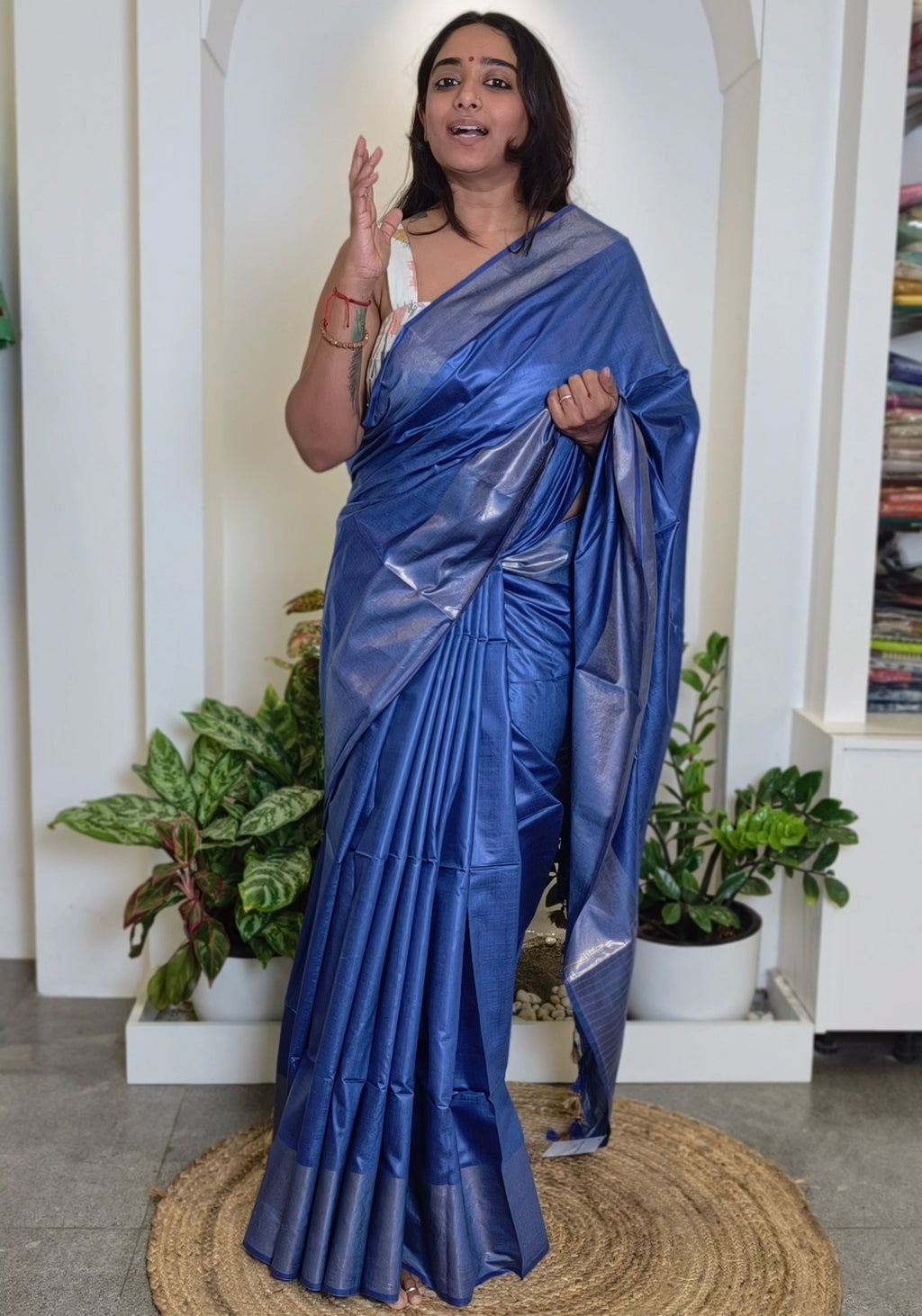 Muga Tussar silk saree - navy blue