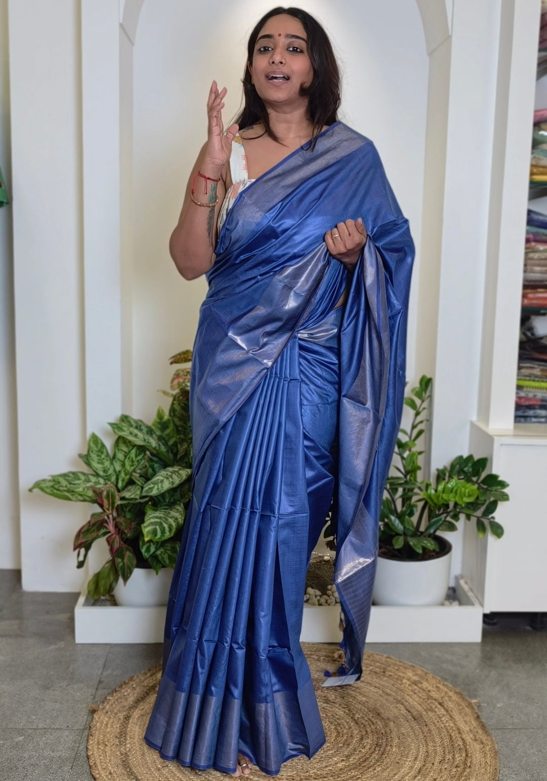 Muga Tussar silk saree - navy blue