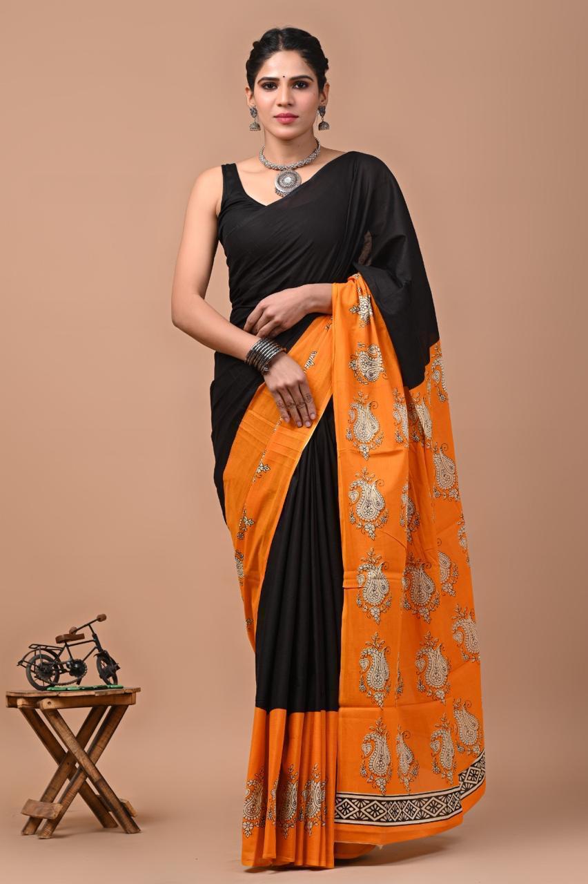 Mul Cotton Sarees- Black shades